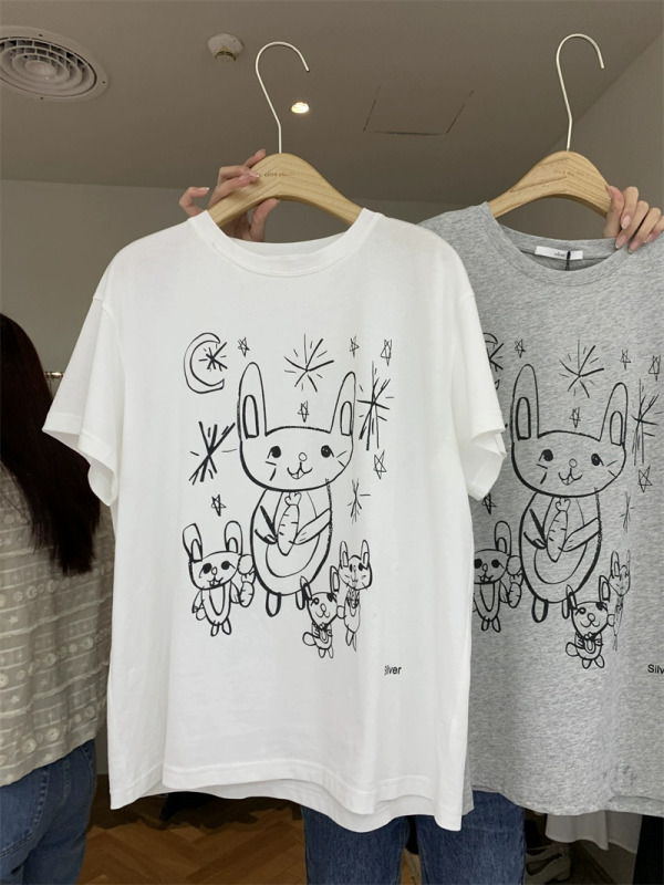 十三行女裝韓版簡約卡通動漫百搭顯瘦短袖休閒春夏字T恤上衣