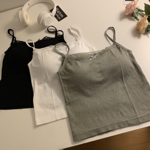 Real shot of early spring new sexy lace camisole women's slim slim outer top with breast pads