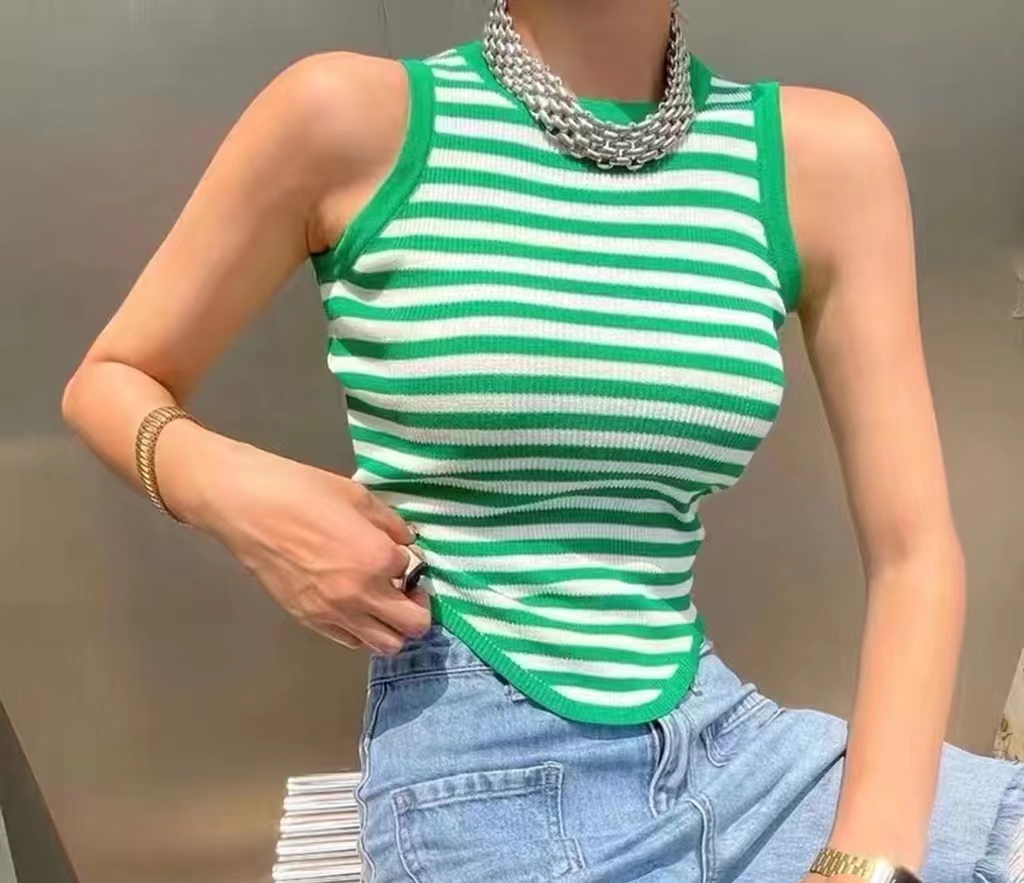 甜辣妹性感紅色條紋吊帶小背心女夏季純欲無袖上衣外穿內搭打底衫