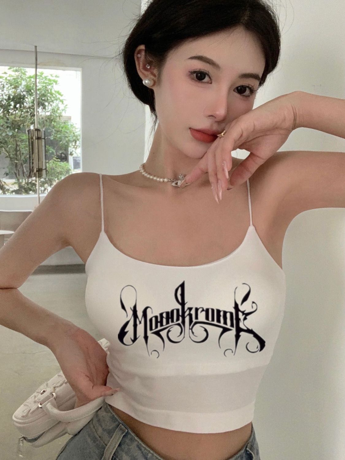 ~泰式帶胸墊小吊帶背心美式辣妹短款甜辣上衣