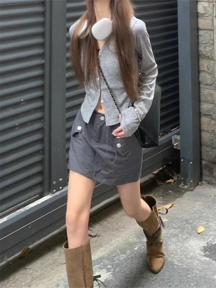 大碼美式辣妹半身裙女春秋胖mm設計感防走光顯瘦速干運動工裝短裙