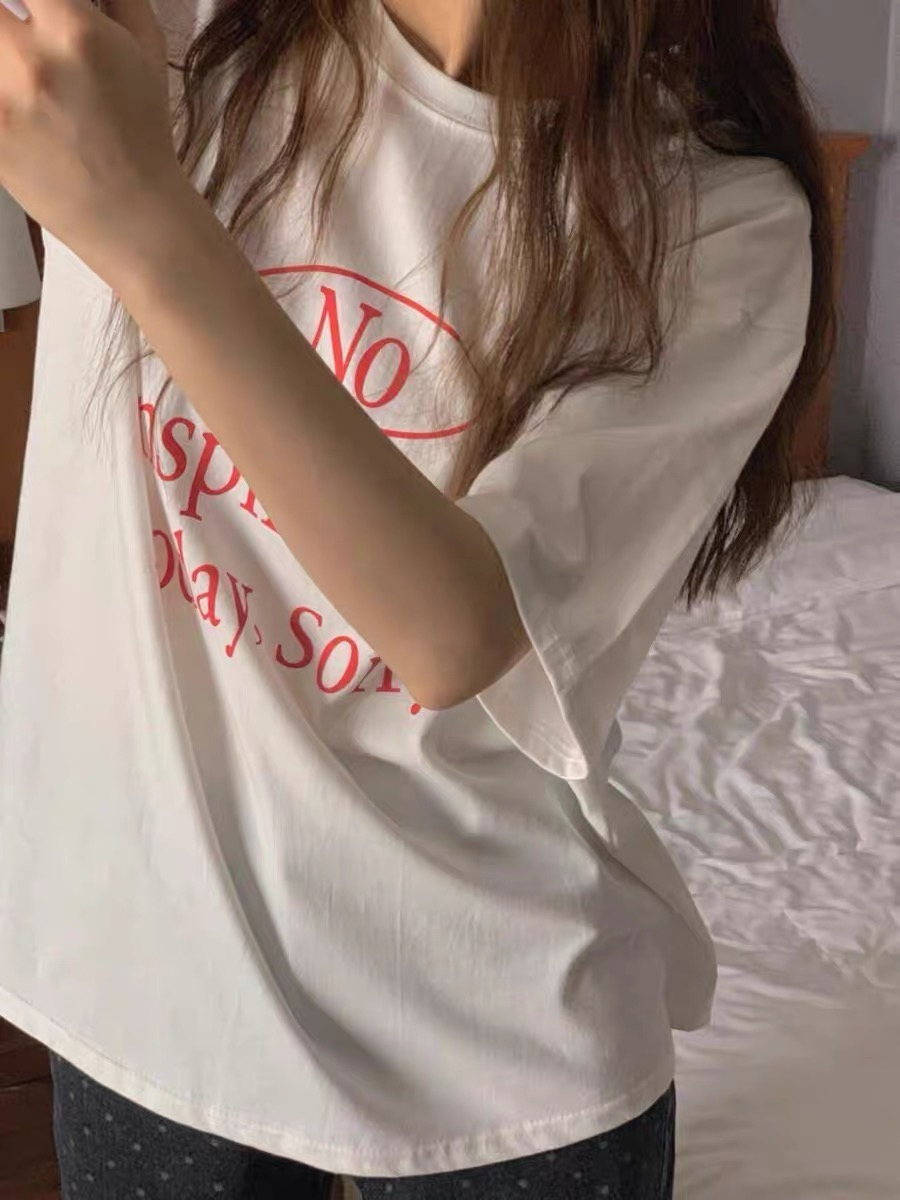 韓國小眾簡約復古字母基礎款百搭休閒寬鬆純棉短袖T恤上衣女