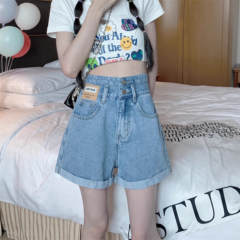 高腰牛仔短褲女2024年新款夏季寬鬆顯瘦a字闊腿網紅辣妹超短熱褲