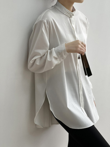 实拍新中式国风衬衫女2024春季新款设计感立领盘扣长袖上衣