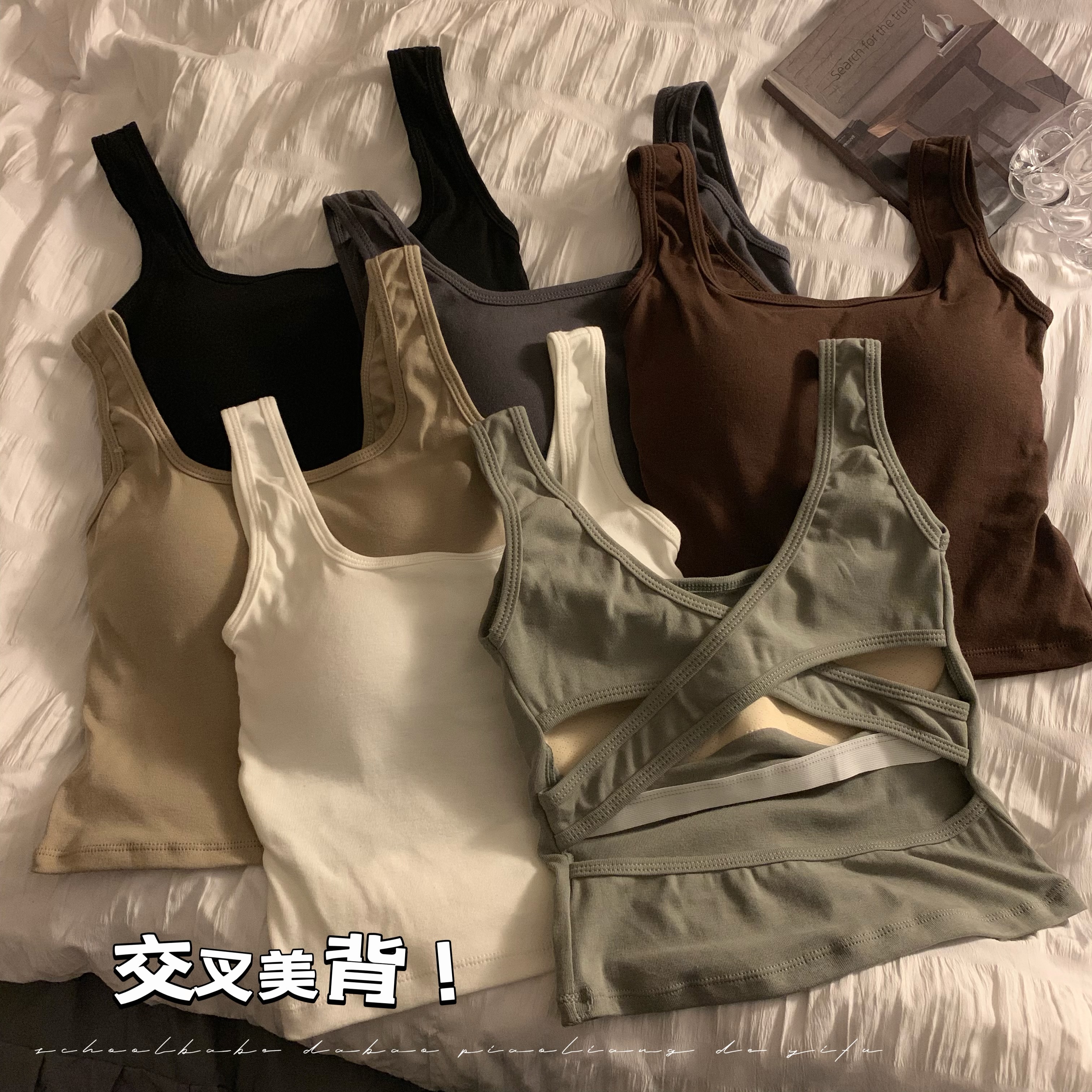 實拍吊帶背心女外穿內搭自帶胸墊夏季內搭打底短款抹胸上衣潮