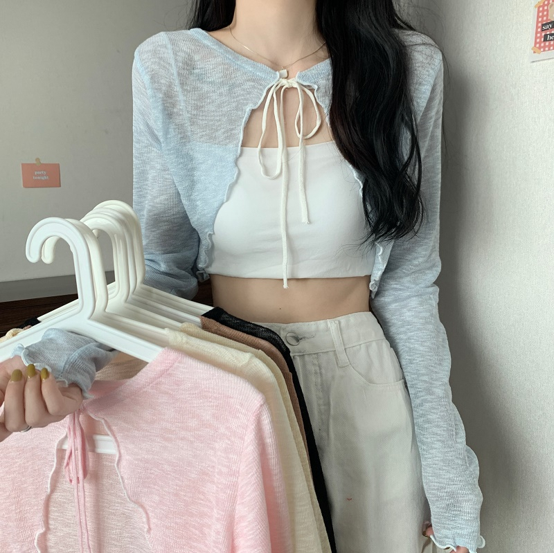 天貓質量開衫女新款薄夏季甜美防曬外搭罩衫短款外套純色百搭