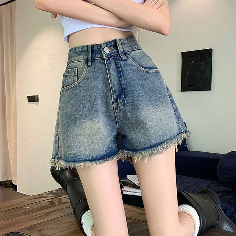 毛邊小眾設計大碼胖mm牛仔短褲女高腰休閒a字網紅復古闊腿熱褲子