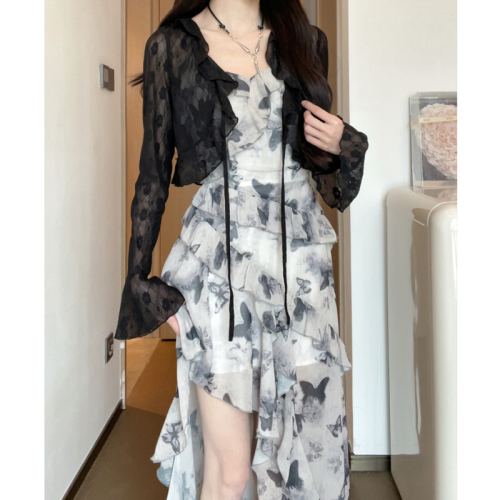Matsumoto mourning butterfly skirt floral irregular suspender skirt early spring dress new ruffle skirt