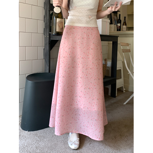 Real shot of spring and summer new French retro temperament lady style small floral high waist slim skirt long skirt for women