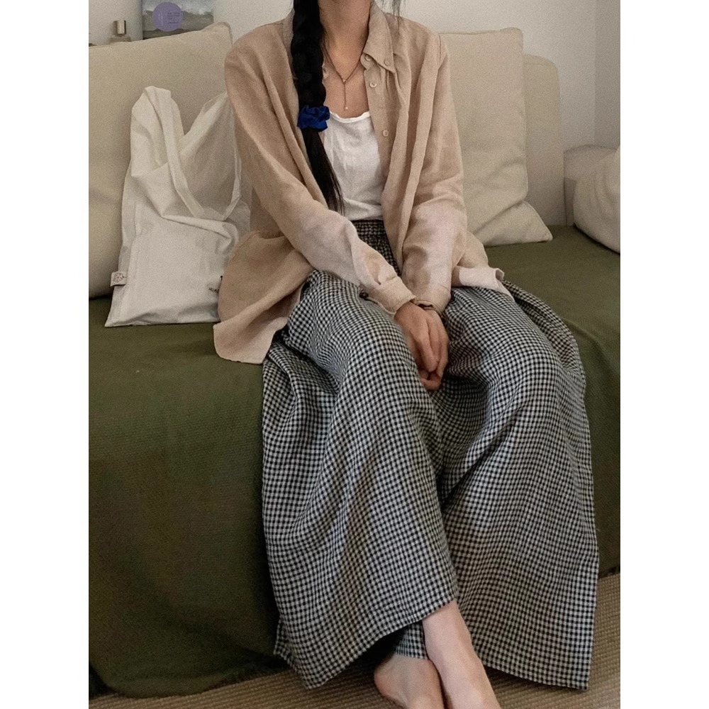夏季2024新款格子休閒褲女