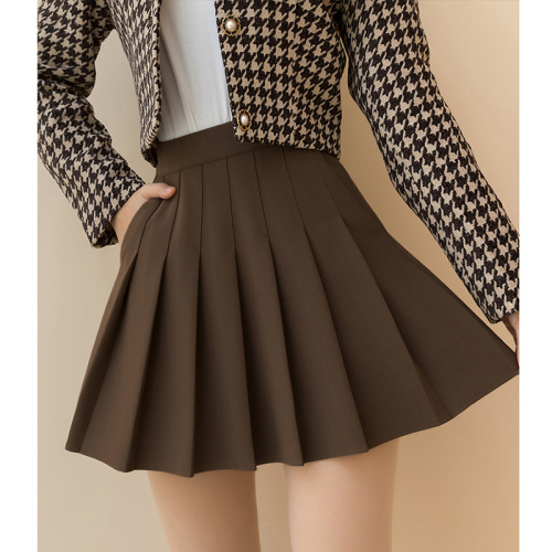 Fully elastic thick genuine pocket pleated skirt women's high waist skirt a line versatile autumn and winter pocket skirt
