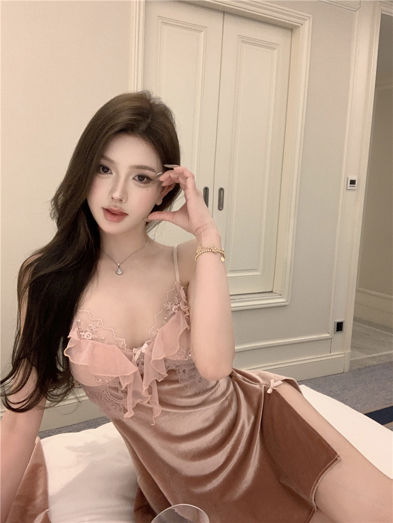 Real shot~Sexy pajamas for women 2024 new summer breast pads, underwear, suspenders, nightgown, hot and pure desire