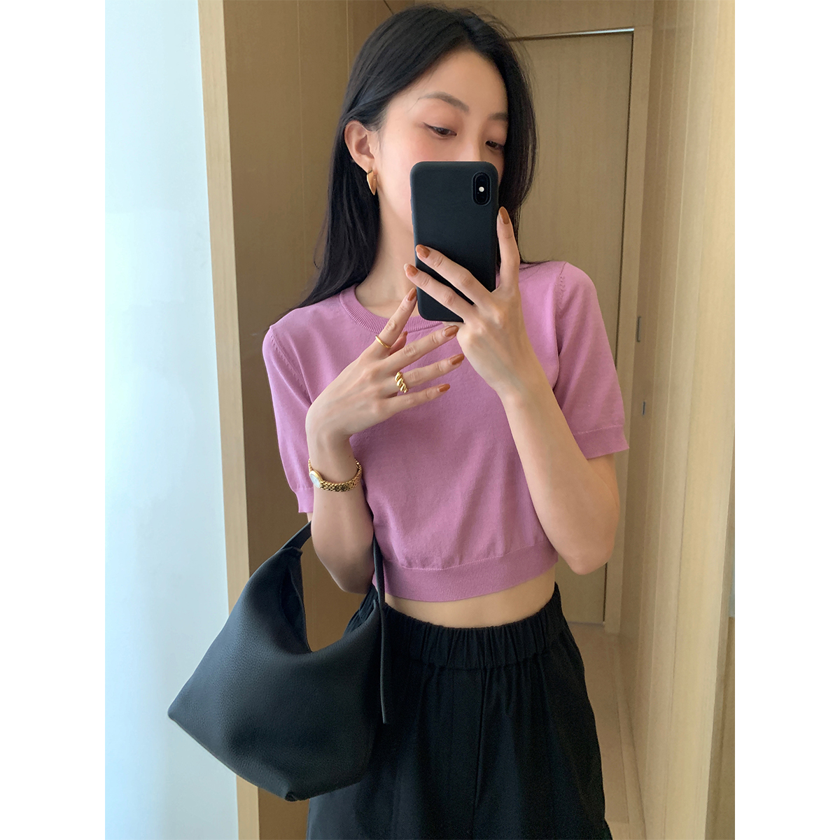 FANTASYSKINS Chen Yan cool and fashionable short-sleeved round neck knitted short-sleeved top