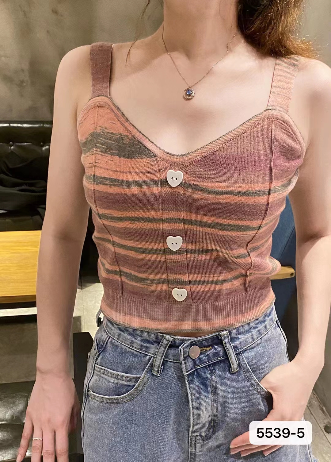 2024 Summer Color Palette Love Button Knitted Camisole Summer Slimming Color Camisole for Women