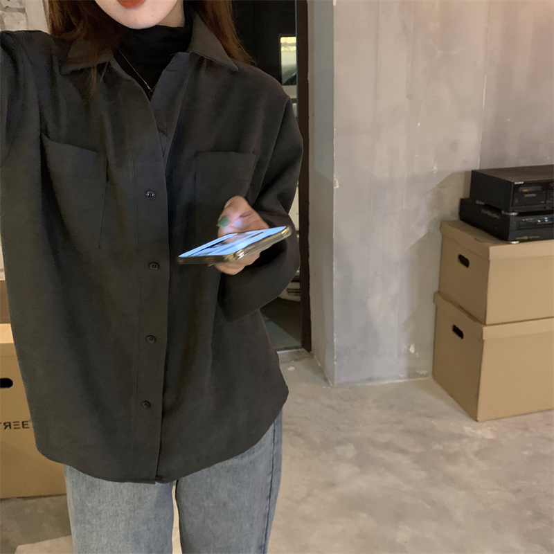長袖襯衫女秋季2024新款簡約港風寬鬆休閒上衣襯衣