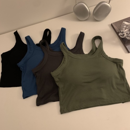 Actual shot of spring solid color versatile sports short camisole with chest pad for outer wear and beautiful back sleeveless top