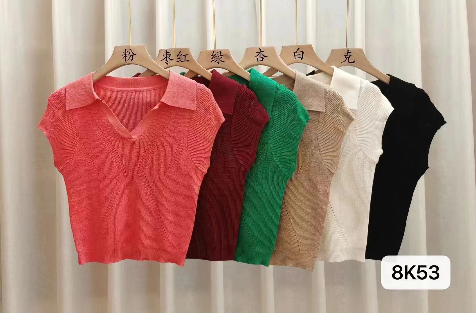 Sexy white polo shirt knitted short-sleeved T-shirt for women ins trend internet celebrity slim short tight V-neck top summer