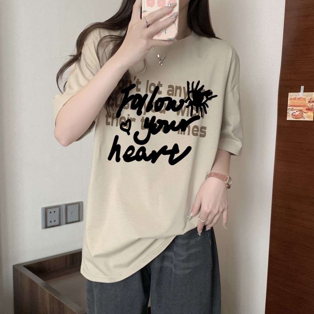 實拍 100%棉精梳純棉 印花夏裝短袖T恤女寬鬆韓版
