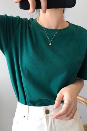 Actual shot~Solid color short-sleeved T-shirt for women 2024 spring and summer new Korean style basic round neck loose white bottoming top