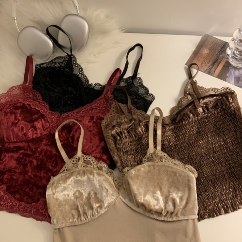 Real shot of sexy velvet lace camisole autumn and winter pure desire with breast pads sleeveless bottoming top with beautiful back