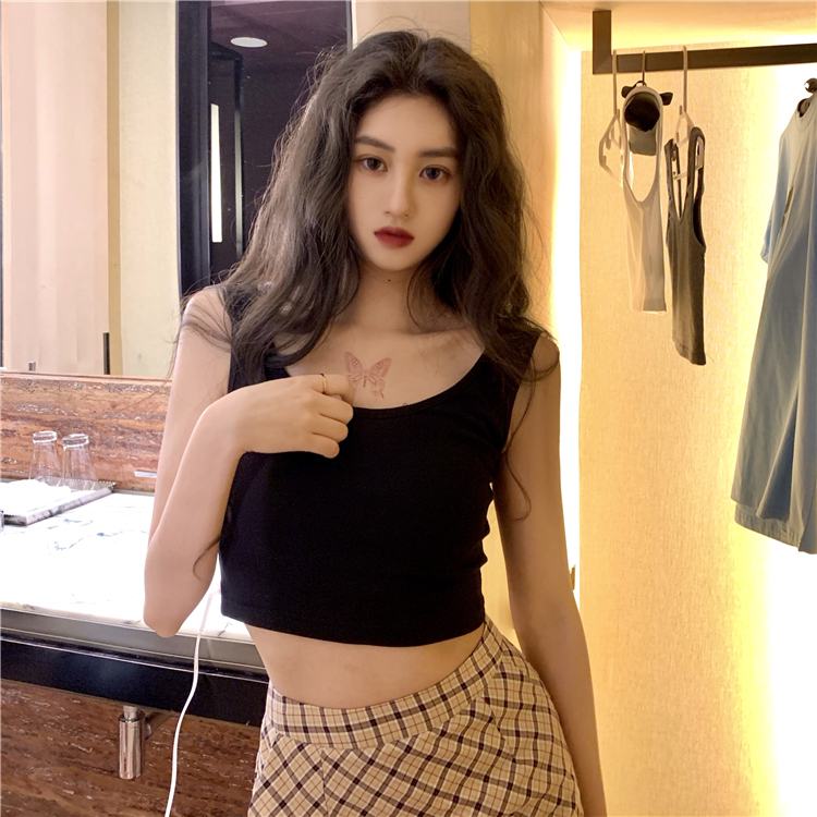 已出貨 純棉 32支 白色小背心打底無袖吊帶露臍短款上衣女