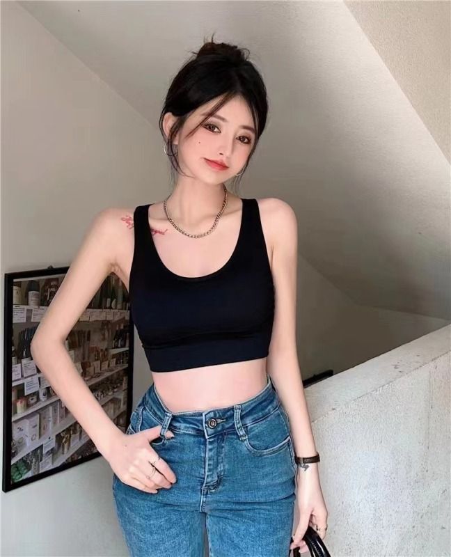 玫紅色帶胸墊一體吊帶背心女春秋外穿抹胸上衣內搭美背內衣女款夏