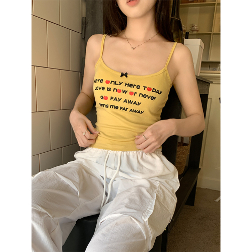 Actual shot of 2024 new American retro bow letter printed suspender tops for hot girls with all-match styles