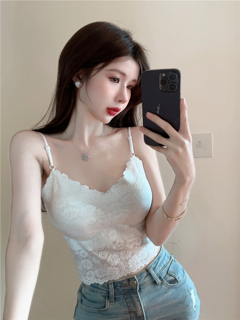 實拍~處於蕾絲美背吊帶女無痕固定杯裹胸內衣打底背心