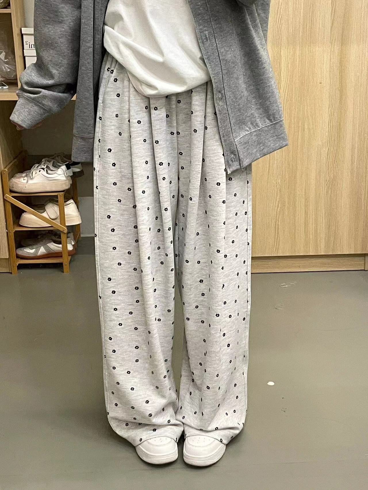 CHUNZHEN 波點印花軟糯風休閒褲子2024早春新款顯瘦闊腿褲神褲ins