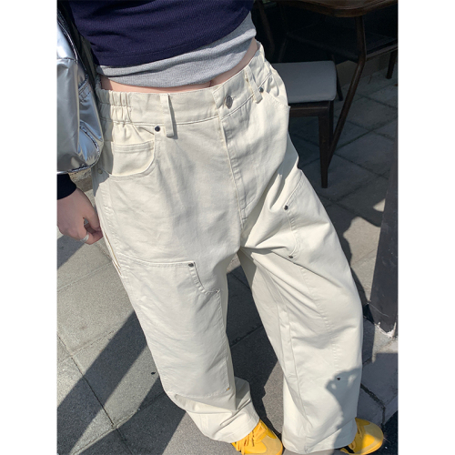Actual shot of new spring style versatile slimming temperament commuting design washed cotton casual pants 2024 Korean style straight pants