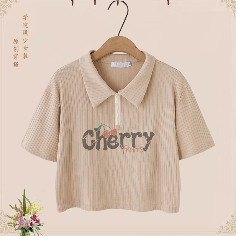 Original workmanship short-sleeved T-shirt for women summer new style college style student girl short polo shirt top