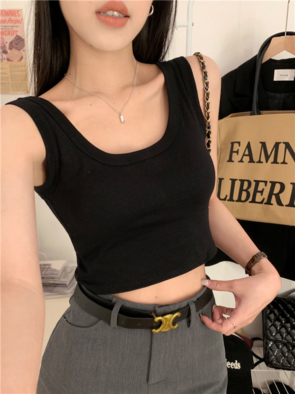實拍 u型美背內衣女吊帶內搭無袖t恤帶胸墊外穿露臍辣妹上衣