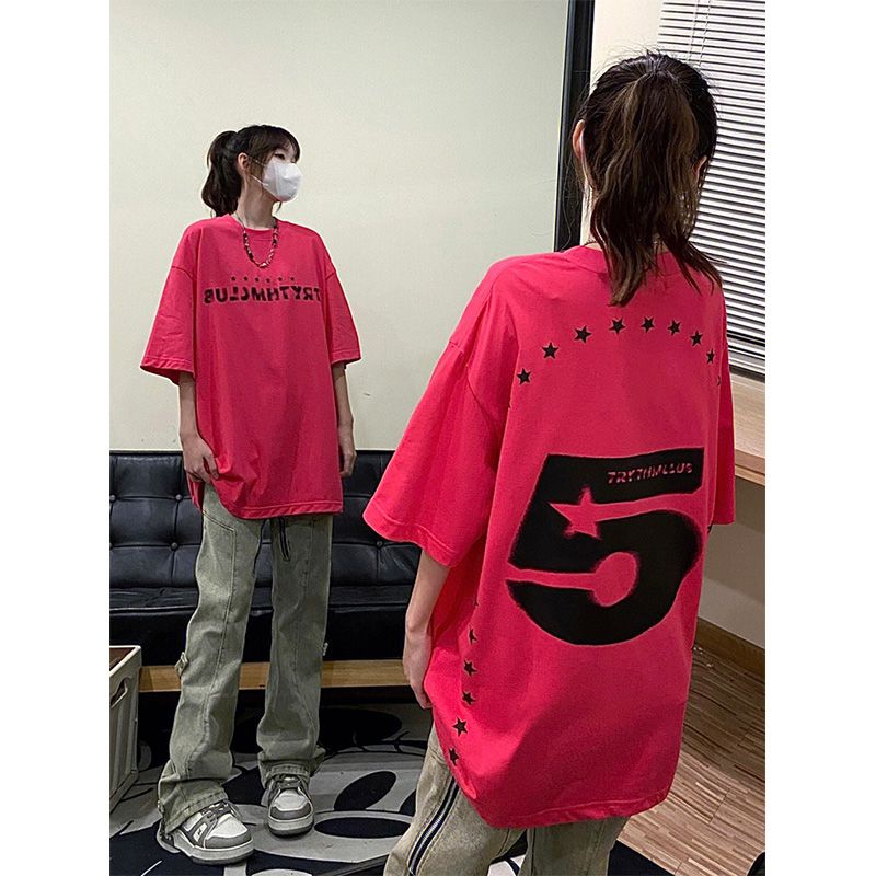 純棉200克質量 240斤大碼發泡印花星星短袖女