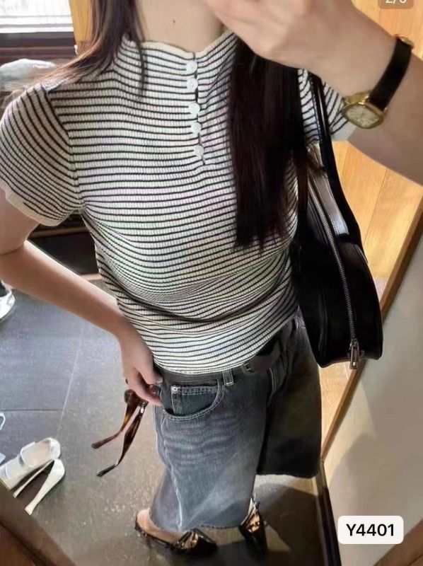 2024夏季新款韓式簡約立領紐扣正反兩穿條紋短袖上衣女