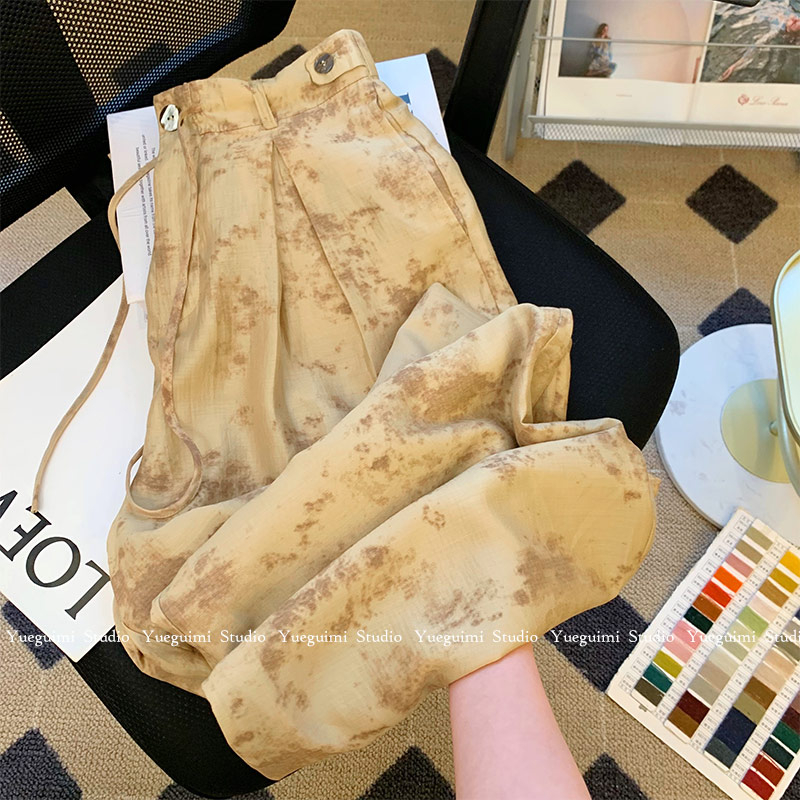 新中式國風復古闊腿褲子女新款設計感小眾寬鬆休閒垂感直筒褲