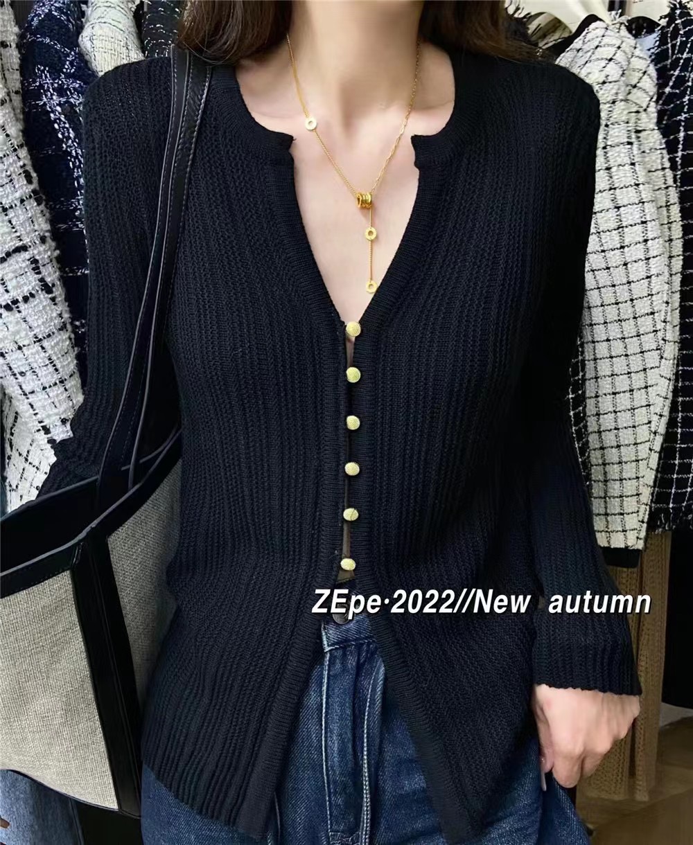 慵懶風氣質百搭針織衫女時尚2024春秋簡約長袖顯瘦上衣