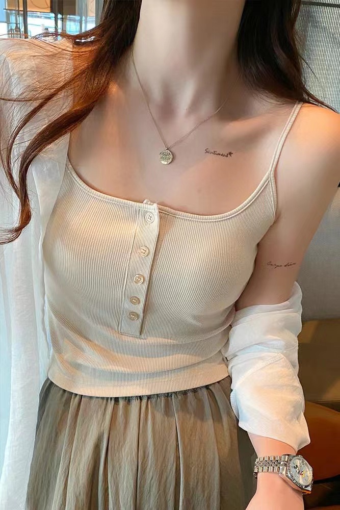 短款帶胸墊吊帶女內搭2024夏季外穿打底背心美背內衣文胸一體上衣
