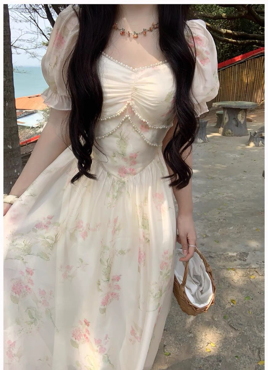 法式復古浪漫宮廷風連衣裙女超仙森系拼接甜美氣質泡泡袖公主裙子