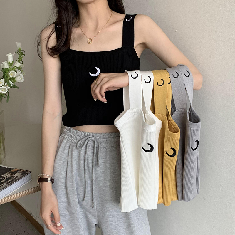 實拍2024年女裝夏季新款韓版刺繡外穿針織小吊帶背心內搭顯瘦上衣