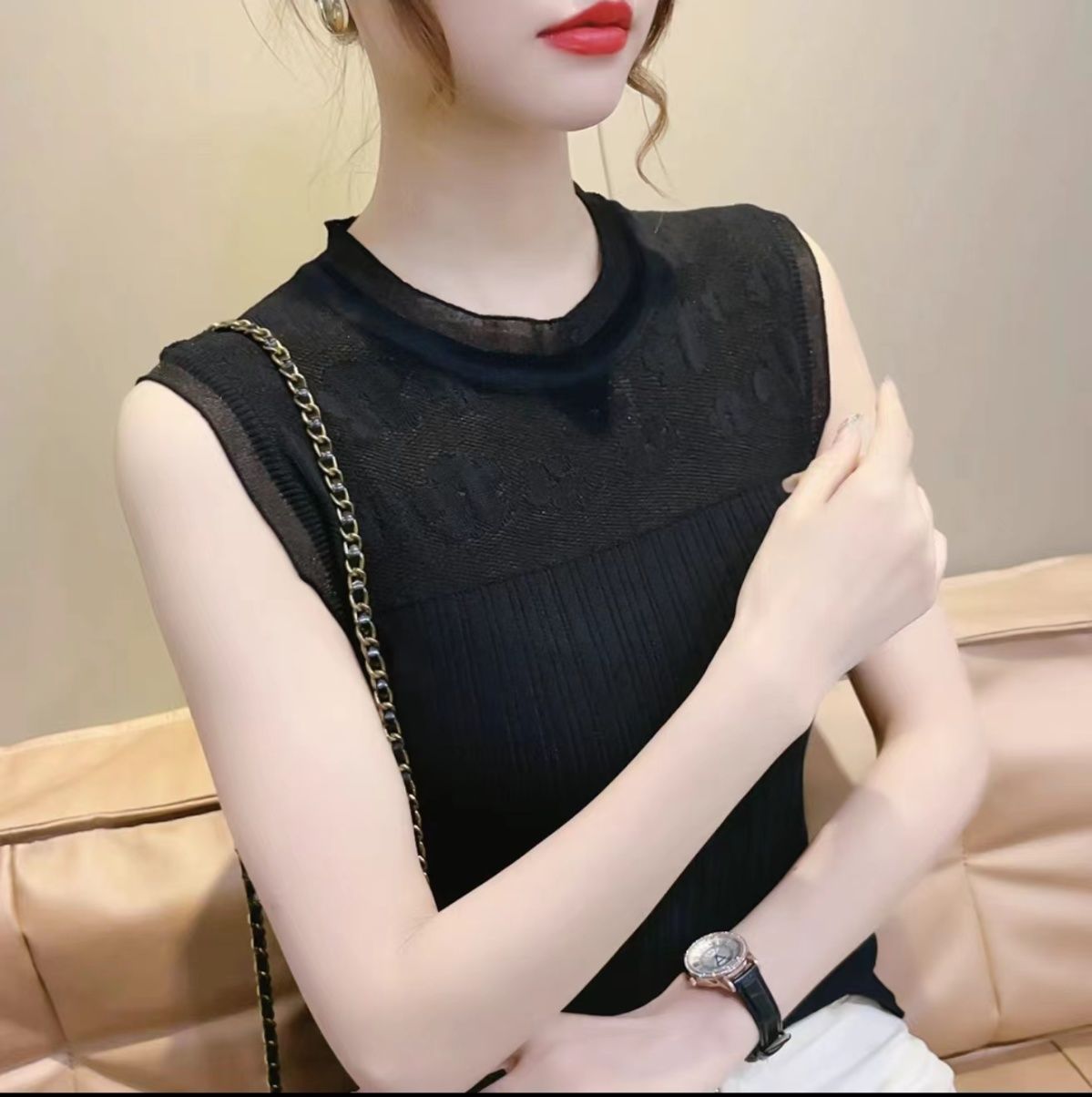 天貓品質背心女內搭2024新款夏季吊帶打底衫上衣外穿網紗針織