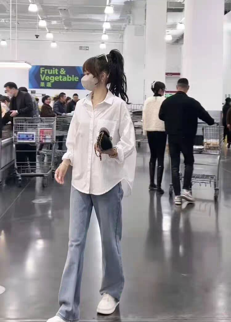 寬鬆韓版白色襯衫女2024春季新款長袖百搭顯瘦設計感小眾防曬襯衣