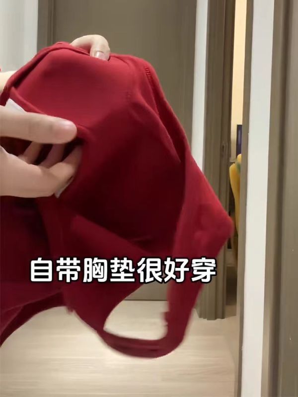 紅色帶胸墊吊帶小背心女夏泰式辣妹外穿顯瘦運動坎肩工字無袖上衣
