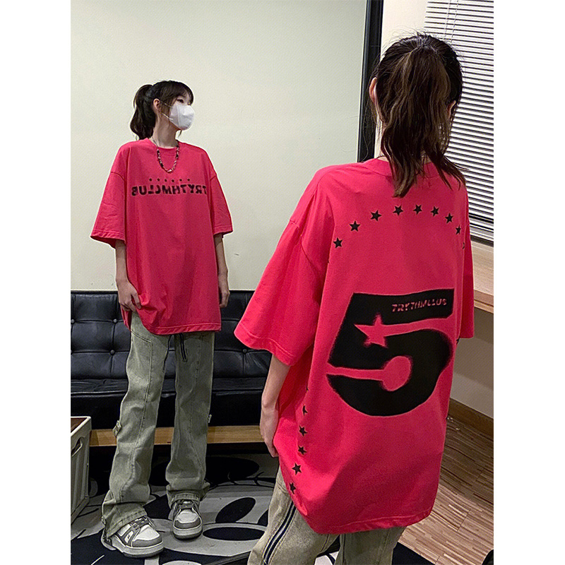 純棉200克質量 240斤大碼發泡印花星星短袖女