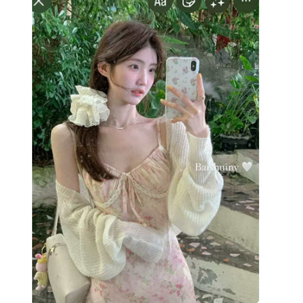 白水女慵懶馬海毛~白杏色毛衣開衫女