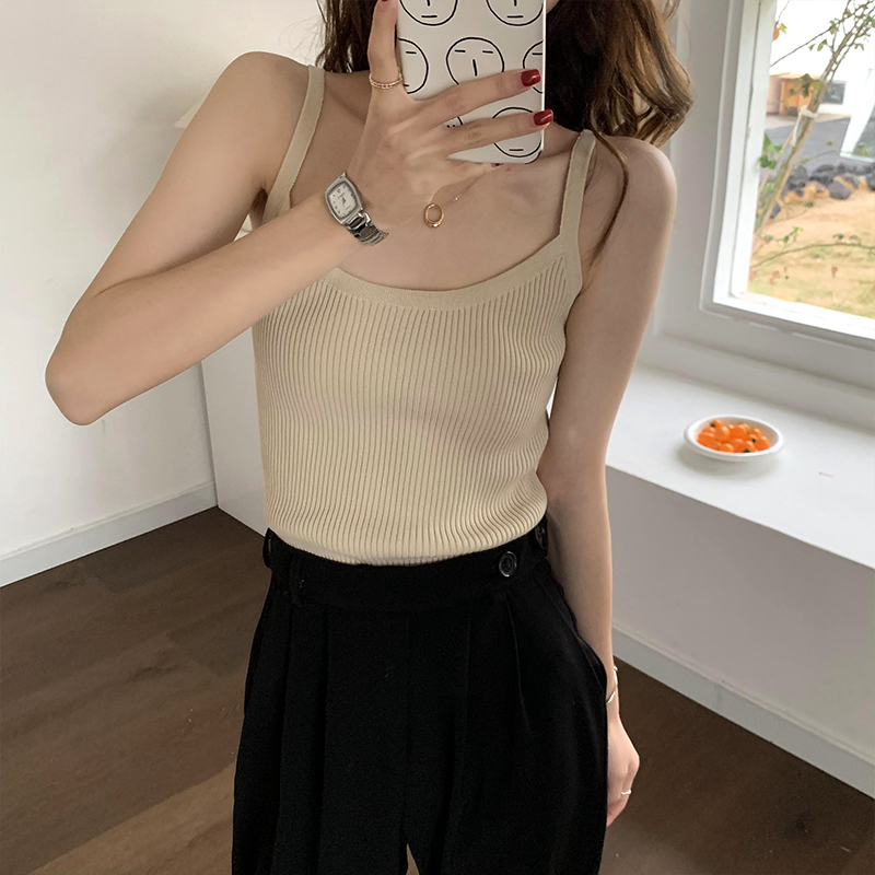 實拍吊帶背心女秋冬2024新款內搭韓版修身顯瘦百搭針織打底衫女