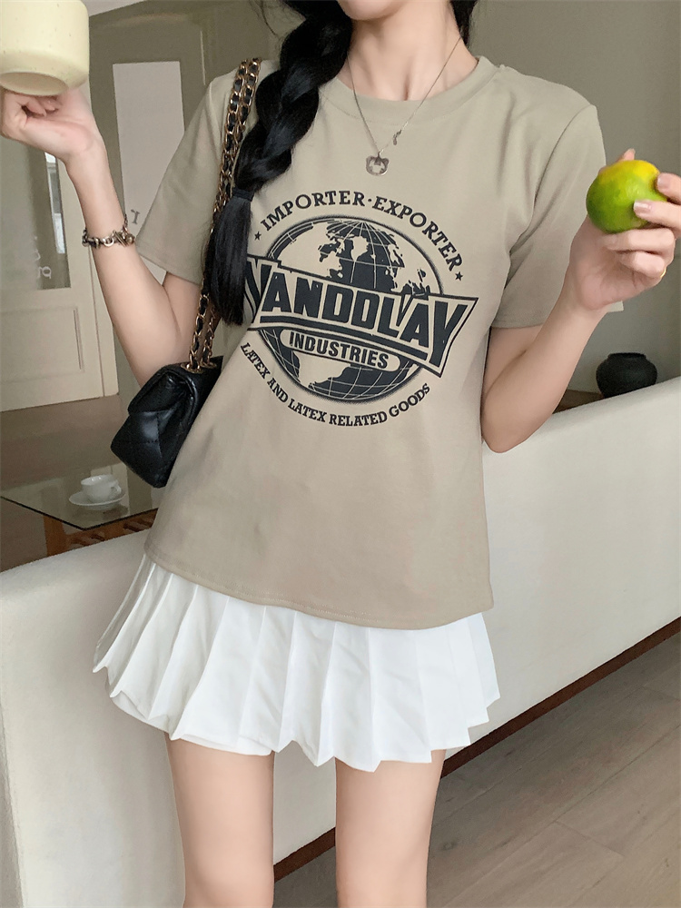 ～Large size women's American round neck short-sleeved cotton T-shirt with letters for women's summer fat-covering and slimming top