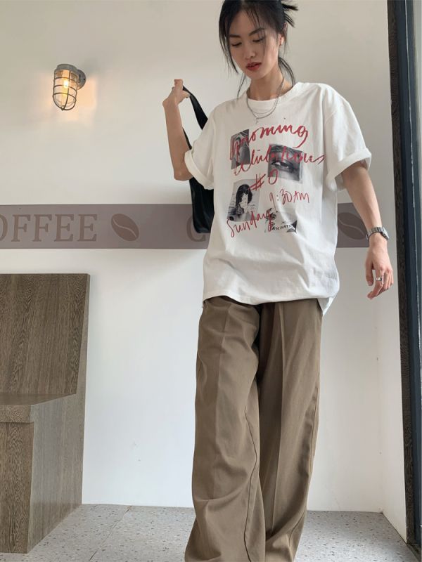 拼貼藝術短袖設計感t恤小眾女夏季寬鬆純棉高級上衣ins