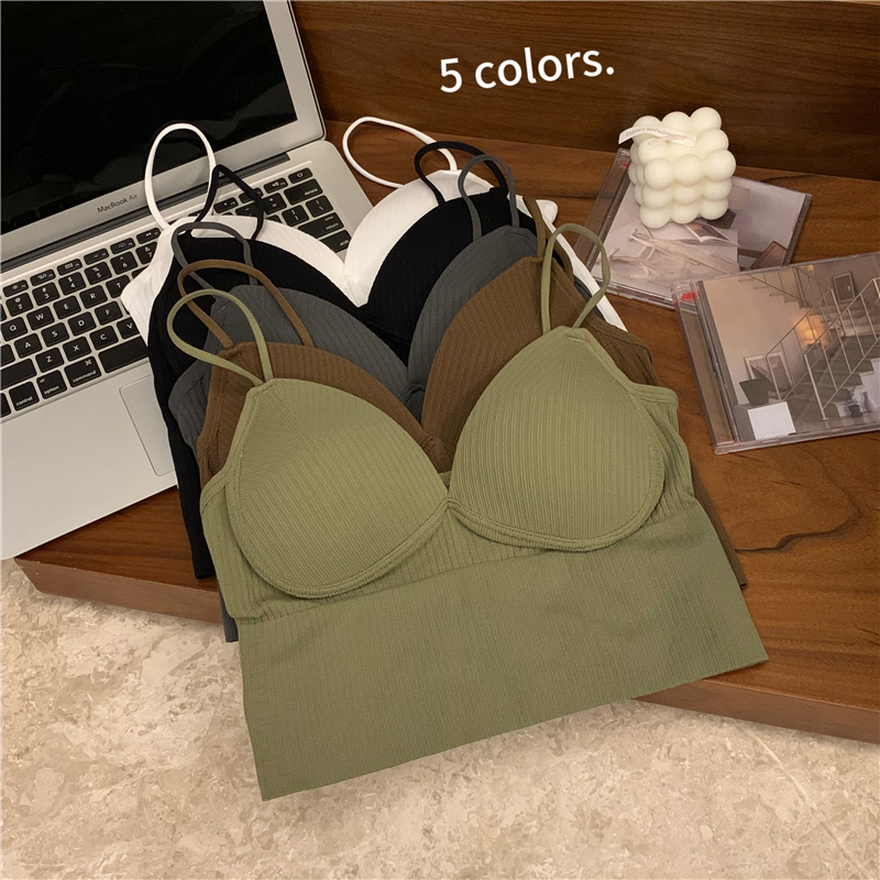 Real shot of sexy v-tie breast pad camisole top for female pure spring hottie