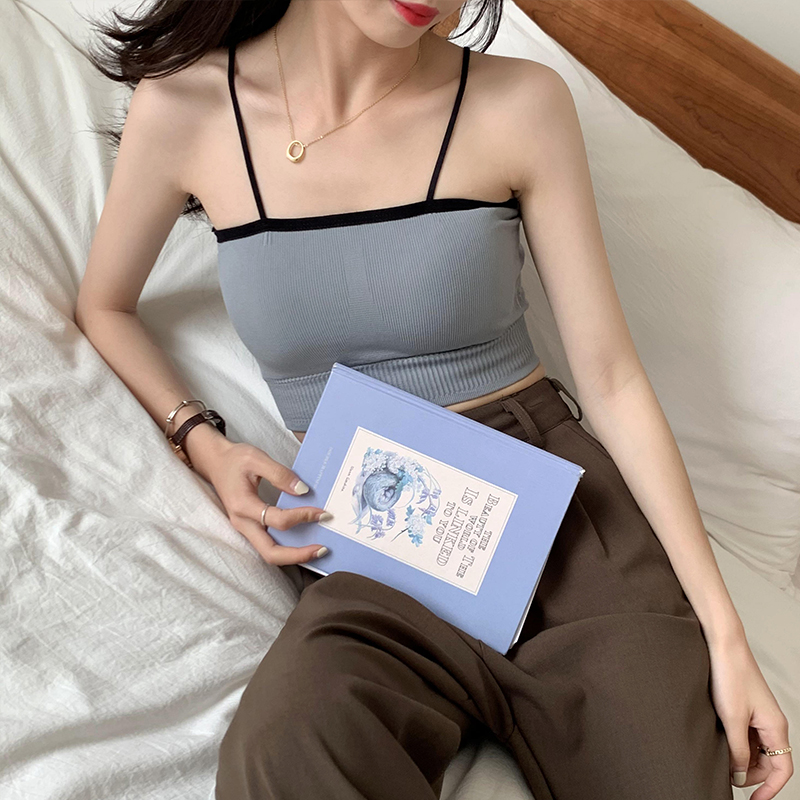 實拍外穿內搭小吊帶撞色背心帶胸墊短款抹胸打底衫