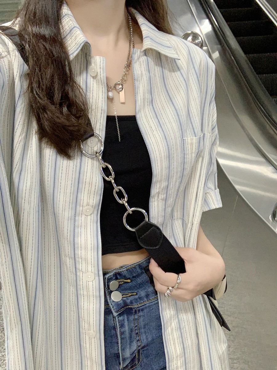 原版布料質量240斤特大碼日系條紋短袖外搭襯衫女